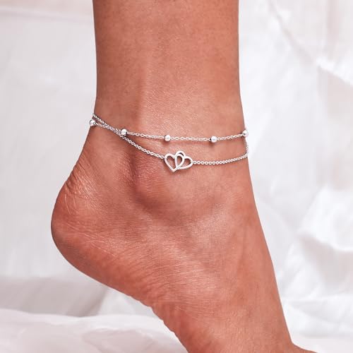 CHIC & ARTSY Womens Anklet 925 Sterling Silver Created Opal Layered Anklet Bracelet Dainty Beaded Chain Anklet Adjustable 11" Best Friend Anklet for Women - Image 3
