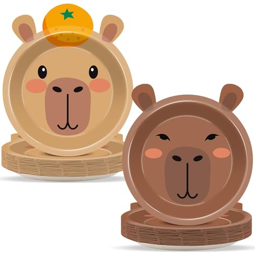 Naozinebi 50Pcs Animal shaped Party Birthday Plates Cute Cartoon Animals Orange Party Tableware Decorations Animal Orange Disposable Paper Plates Dinnerware for Kids Birthday Baby Shower Cute Animals