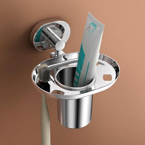 Image of Plantex J4 Stainless Steel Toothbrush Holder for Bathroom /Toothbrush Stand for Bathroom /Tumbler Holder /Bathroom Accessories (Chrome Finish) Onix