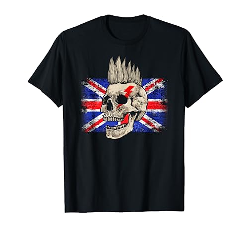 Punk Rock Skull UK Flag Mohawk Hairstyle Punks Not Dead T-Shirt