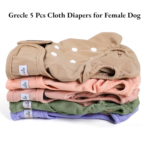 Female Dog Diapers 5Pcs - Premium Reusable Diapers for Doggie in Heat - Highly Absorbent Dog Diapers Female for Pet Incontinence with Adjustable Snaps,S