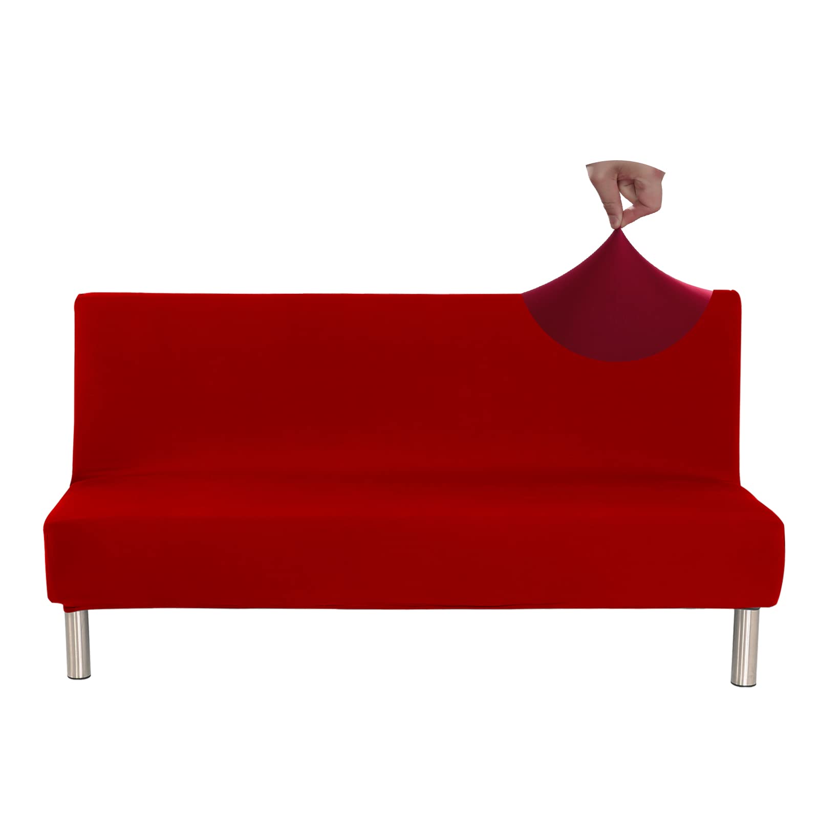 Jaotto Copridivano 2/3 Posti Senza Braccioli Elasticizzato, Fodere Copridivano Letto Antigraffio Lavabile Rimovibile, Copridivano Clic Clac Elastico Pieghevole Antiscivolo per Casa Soggiorno,Rosso