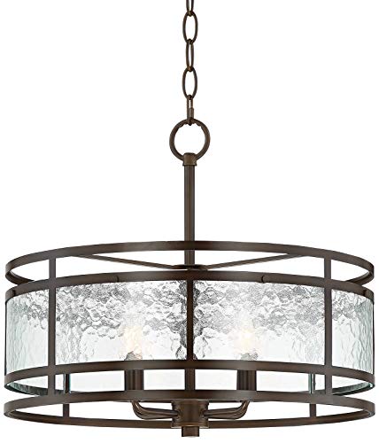 Franklin Iron Works Edinger Oil Rubbed Bronze Round Pendant Chandelier 20" Wide Rustic Industrial Clear Waterglass 4-Light Fixture For Dining Room House Kitchen Island Entryway Bedroom Living Room #TOP1