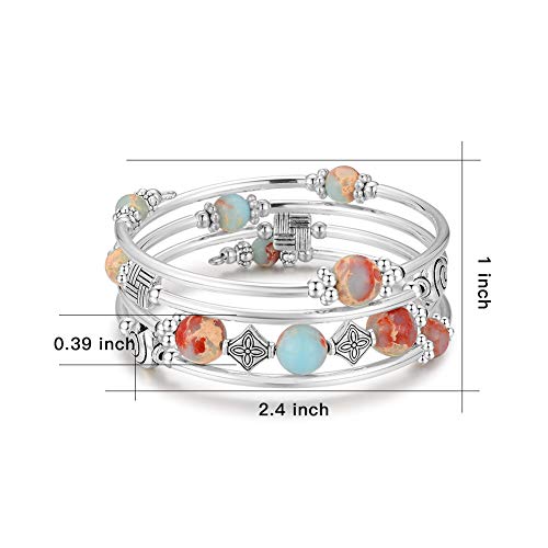 Beaded Pearl Bangle Wrap Bracelet - Fashion Bohemian Jewelry Multilayer Charm Bracelet With Thick Silver Metal Beads, Gift For Women And Girls (01-Green) #TOP2