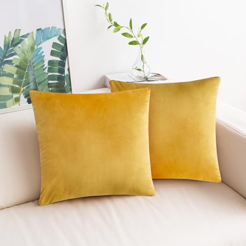 Imperial Rooms Cushion Covers 45 x 45 cm Pack of 2 Square Throw Velvet Pillow Cases Bedroom Decor Cushion for Sofa Living Room Car (Ochre - Image 4