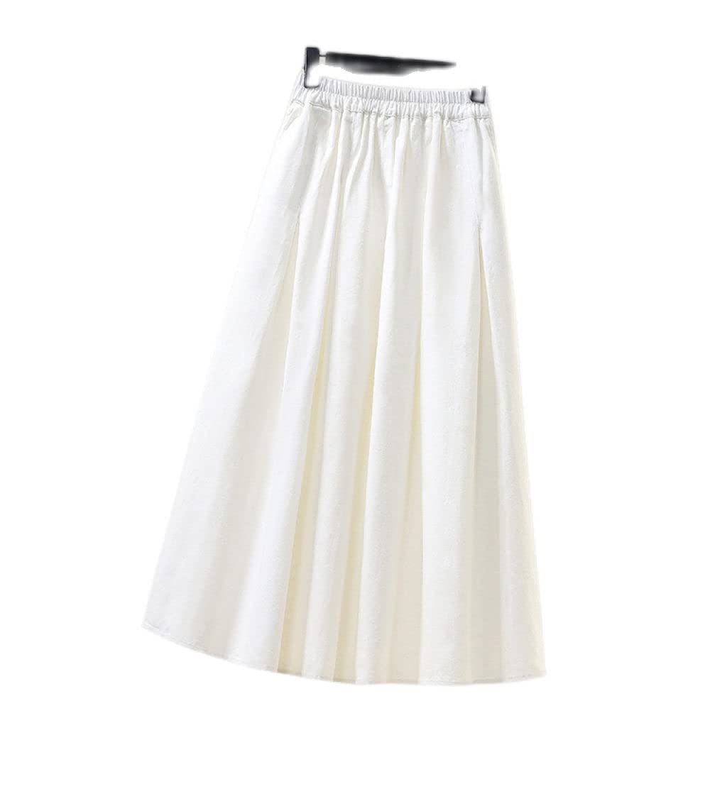 Gonne,Gonna Longuette da Donna Gonna A Pieghe in Vita Elastica Bianca Moda retrò Altalena A-Line Increspato Gonne Lunghe Casual Tinta Unita Casual per Ragazze Signore,L