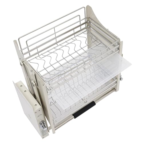 Gdrasuya10 Pull Down Shelf Organizer for Kitchen Cabinet, Pull Down Dish Drying Rack 2 Tier Pull Down Cabinet Organizer Storage Shelf Inner Space Saving Spice Rack for Wall Kitchen Cabinet