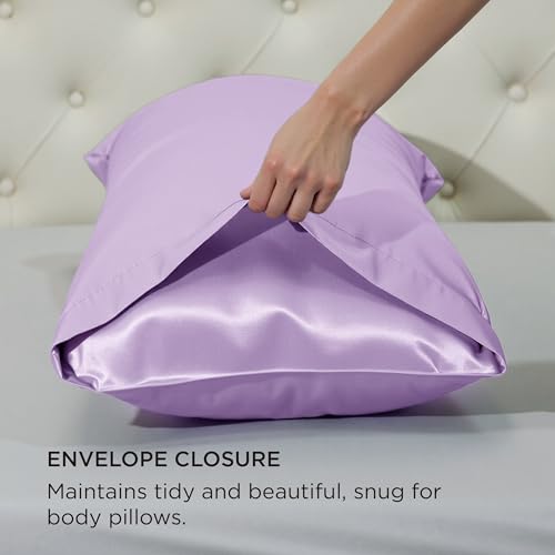 Image of Bedsure Body Pillow Cover 20x54 Inches - Lavender Satin Similar to Silk Pillowcase for Hair and Skin, Cooling and Silky Long Body Pillow Pillowcase with Envelope Closure, Gifts for Women Men