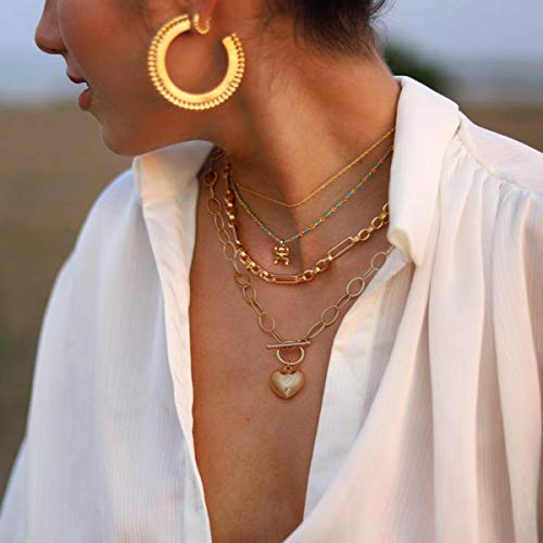 CANEVINKA Dainty Cross Medallion/Heart Pendant Chain Necklace 18K Gold Plated Oval Choker Fashion OT Toggle Jewelry Handmade for Women Simple Gold Charm Necklace3