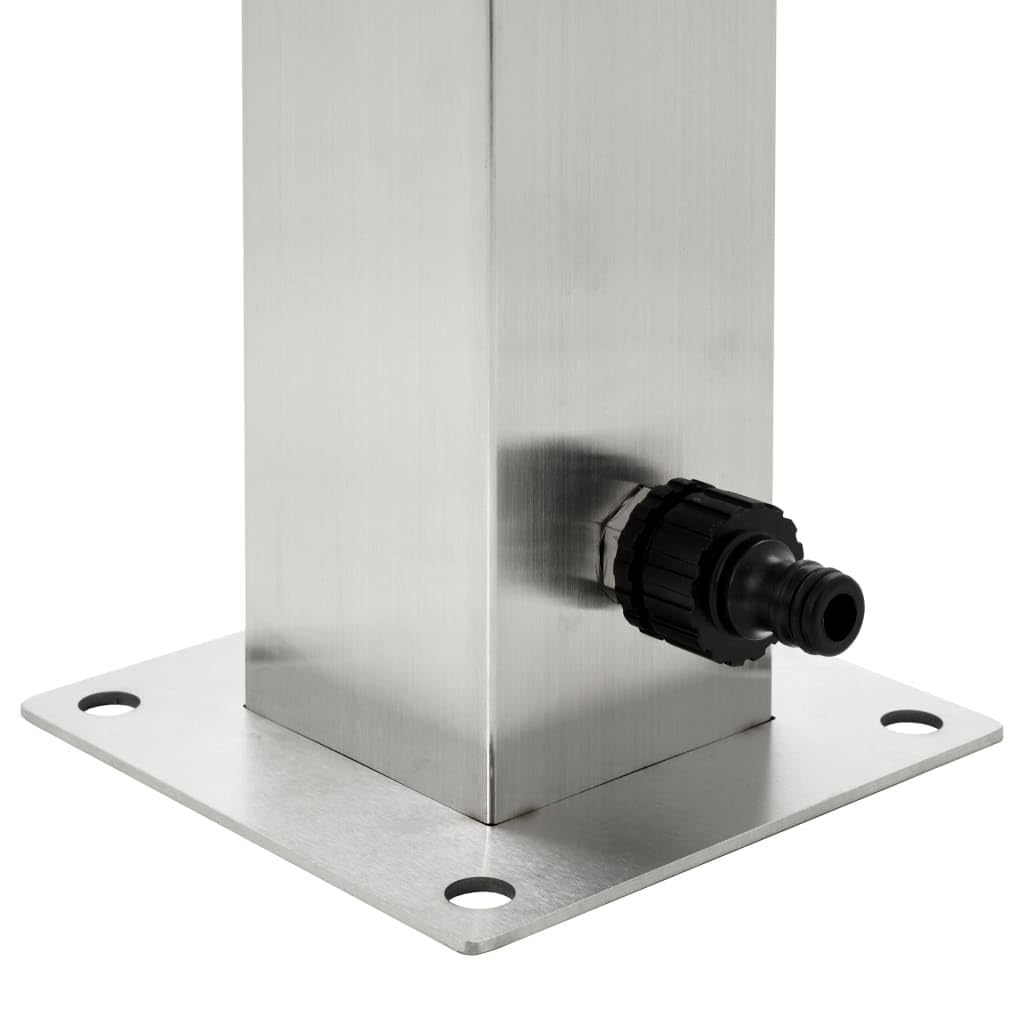 Garten-Wassersäule Edelstahl Quadratisch 95 cm - Freistehende Wasserzapfstelle mit Wasserhahn für den Außenbereich inkl. Gardena-Adapter
