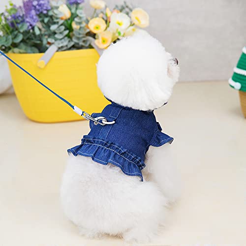 Tikwek Dog Blue Dress Cute Outfit Vest Puppy Clothes Doggie Kitten Apparel Jean Dress For Small Medium Dogs Girls Chihuahua (Dark Blue-S) #TOP2
