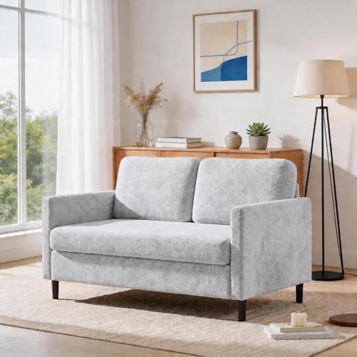 51" Loveseat Sofa, 2-Seater Faux Linen Couch with Wide Backrest