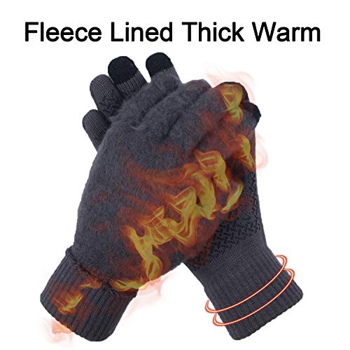ViGrace Winter Touchscreen Gloves for Men & Women with 3 Fingers Dual-layer Touch Screen Warm Lined Anti-Slip Thermal Knit Driving Texting Glove(Gray, Medium)
