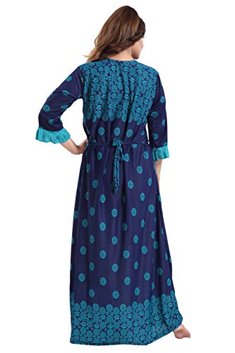 Image of Fabme Women's Crepe Printed Flare Nighty with Long Sleeves /Night Gown /Nightwear /Maxi