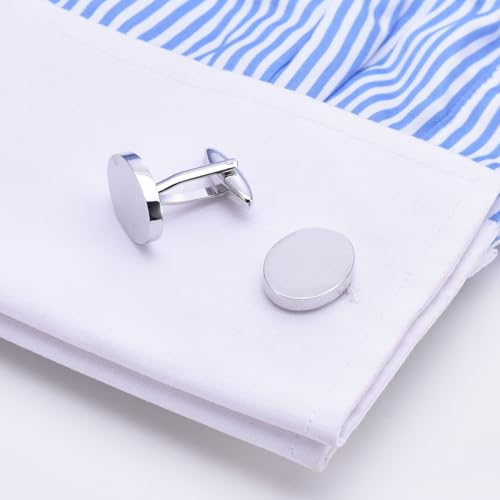 Mancuernillas ovaladas plateadas clásicas para hombre y mujer miniatura 2