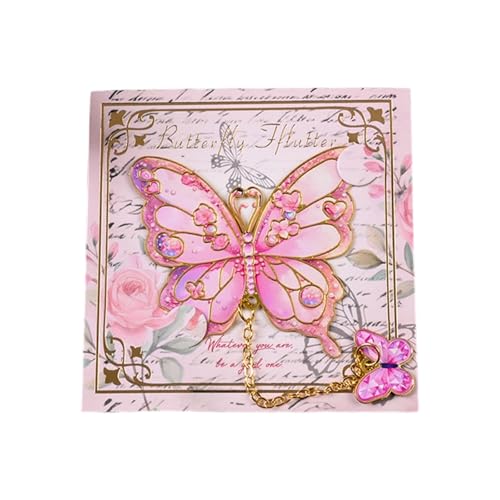 Elegant Butterfly Shape Metal Bookmarks with Chain Pendant Books Page Marker Reading Aid for Book Lover Readers Writers Retro Bo