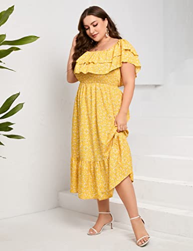 Image of KOJOOIN Women Plus Size Off Shoulder Maxi Dress Ruffle Flowy Casual Summer Boho Long Dresses