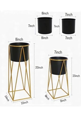 Image of Brass Industry Iron Metal Indoor Out Door Bedroom Home Office Planter Pot Tall Stand with Planter for Living Room, Balcony Flower Pot Stand Set of 2 (Black)