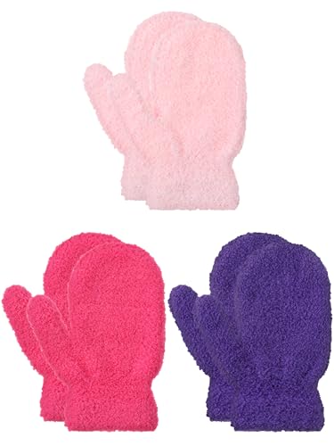 Geyoga 3 Pairs Baby Mittens Winter Toddler Mittens Kids Winter School Gloves Knit Stretch Gloves for Baby Children Boys Girls(1-4 Years,Rose Red, Purple, Light Pink)