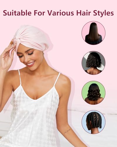 HFRHTGY Adjustable Silk Satin Hair Bonnet for Sleeping, Double Layer Hair Wrap Sleep Cap Turban for Women Men, Curly Straight Braid Unisex (Royal Pink) - image 6