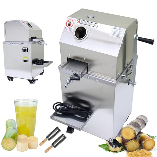 EQCOTWEA Sugarcane Juicer, Electric/Manual Dual-use Sugarcane Press, 800W Sugar Cane Juice Extractor Squeezer, with Three 304 Stainless Steel Rollers, 2.4in Inlet, 660LBS/H for Commercial and Home