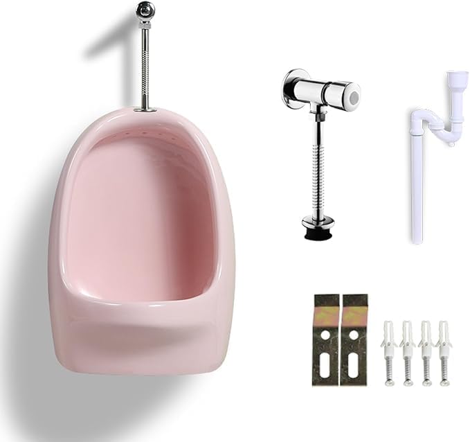 High Efficiency Yellow Wall-Mounted Urinal Screen for Kids, Manual Flush Valve Ceramic Trough, Ideal for Bar, Bathroom, Hotel, and Shop Use.