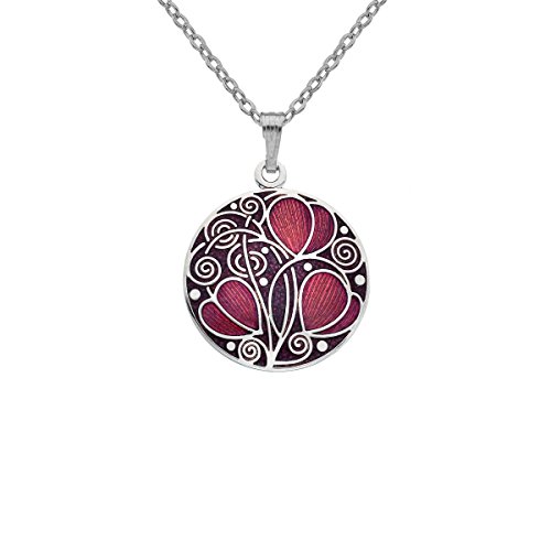 Image of Sea Gems Rennie Mackintosh Fine Enamel Rose Coiled Leaves Design Necklace - 7741 (Red)