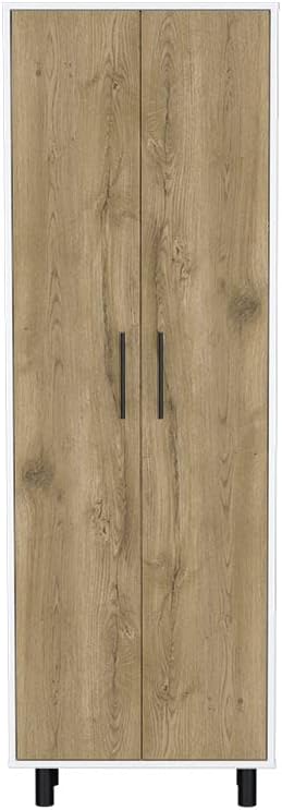 Arlington 2 Piece Kitchen Set, Kitchen Island + Pantry Cabinet, White/Light Oak