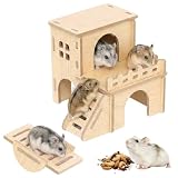 Hamster Zubehör 2-teiliges Set, Holz Hamsterhaus mit Versteck und Wippe, Beschäftigungs-Spielzeug...