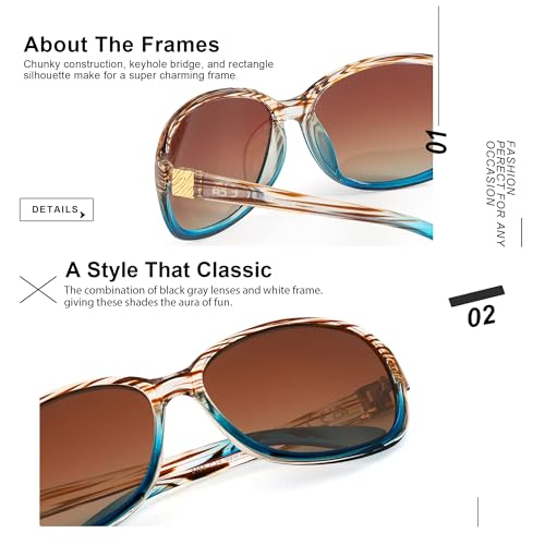 Image of SIPHEW Polarized Sunglasses for Women | Vintage Square Sunglasses w UV400 Protection | Womens Wraparound Shade