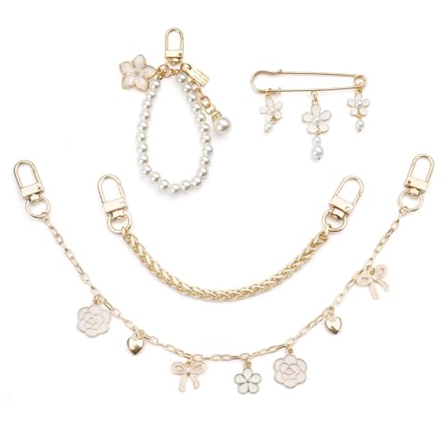 PLKDJDM 3Pcs Purse Charms Alloy Heart Padlock Purse Charm Fashion Keychain Charms for DIY Handbags Making for Women (Flower)