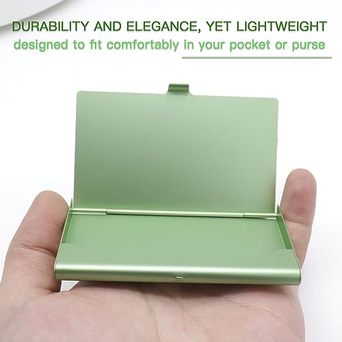 Joyangy Pack of 2 Green Metal Business Card Holder, Aluminum Alloy Business Card Case, Flip Cover Slim Pocket Business Card Holder, Purse Name Card Holders for Men & Women