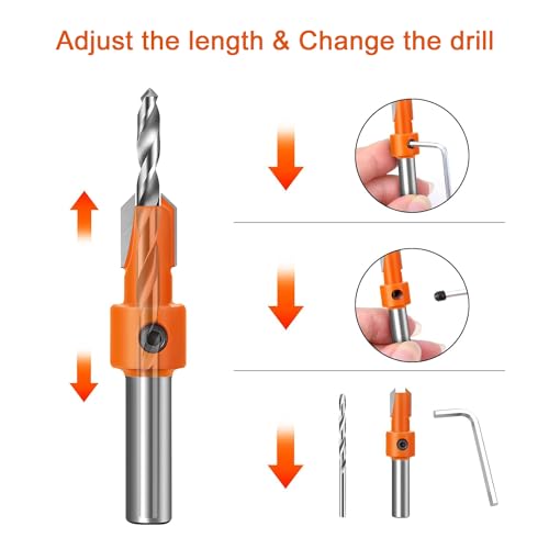 Image of Serplex 10Pcs Wood Countersink Drill Bit Set, 5Pcs Countersink Drill Bit with 5Pcs Extra Pilot Drilling Bits with 5 /16 inch Round Shank, Counter Sinker Drilling Bits Set for Woodworking