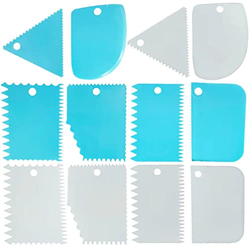 TuNan Kuchenschaber, Kuchenschaber, Kunststoff, Glättungskamm, Kanten, Seitendekoration, Kuchenschneider, Blau, Weiß, 12 Stück Cover
