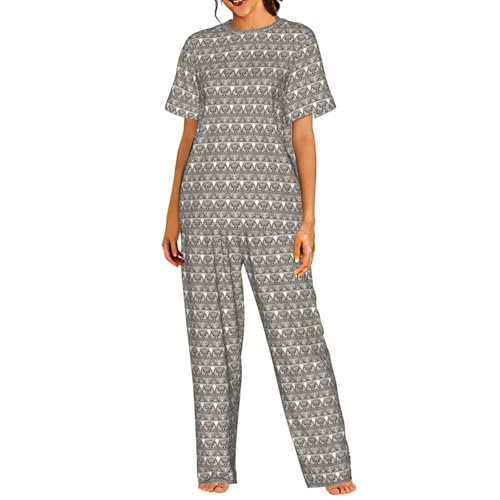 Pyjama court femme hiboux et oiseaux en coton léger pour l'été