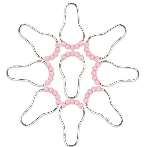 Misounda Shower Curtain Hooks, Set Of 12 Stainless Steel Shower Curtain Hooks With Sliding System, Shower Curtain Hooks For Bathroom Shower Curtain, 3 X 1.65 Inches，Pink #TOP14