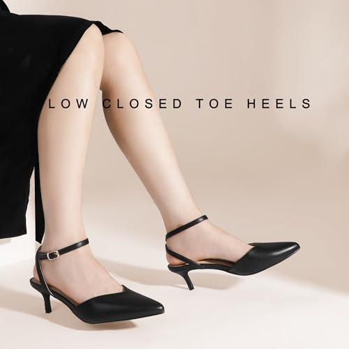 IDIFU IN2 Women's Pumps Closed Toe Kitten Heels Slingback Low Pointed Toe Short Ankle Strap Heels Wedding Bride Prom Bridal Work Dress Shoes for Women Comfortable Cute Trendy Pumps Shoes3
