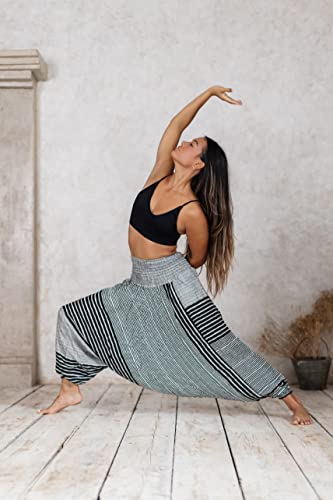 B Bangkok Pants Women's Harem Pants Jumpsuit Hippie Clothes (Line Black, One Size) #TOP4