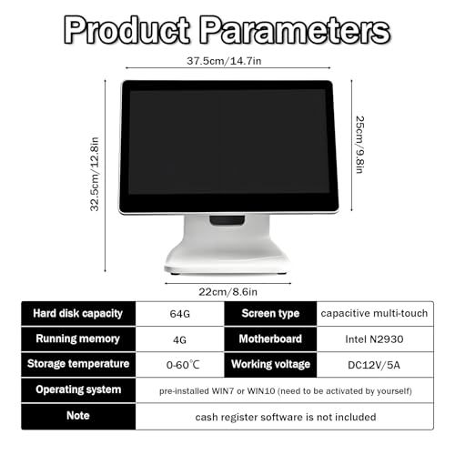 DNEPEI Terminal de Point de Vente Tactile Tout-en-Un, Caisse enregistreuse Intelligente 15,6 Pouces, N2930, 4 Go, SSD 64 Go, Windows 7/10 Pro, pour commerces de détail, cafés, pharmacies et Clubs. – vue 3