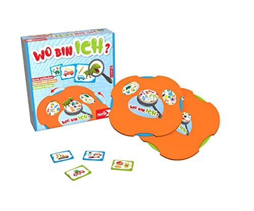 Noris 606011921 Wo Bin ich? Suchspiel für Kinder ab 4 Jahren, Wimmelspiel mit Aufgabenkarten, Für 1 bis 2 Spieler