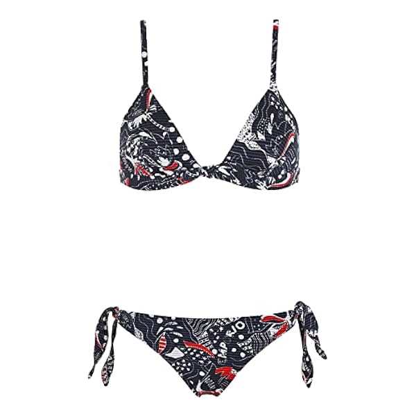 Emporio Armani Swimwear Padded Triangle & Brazilian W/Bows Bikini Logo Textured Lycra Juego Biquini, Azul (Marine Abstract Pr), XL para Mujer