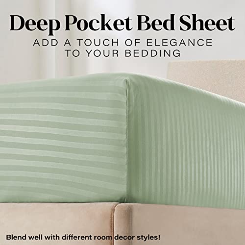 Full Italian Prestige Collection Striped Bed Sheet Set – 1800 Luxury Soft Microfiber Hypoallergenic Deep Pocket 4-Piece Bedding Set - Wrinkle, Stain, Fade Resistant - Sage #TOP2