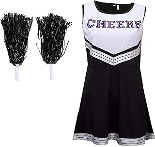 Cherry-on-Top Cheerleader Fancy Dress Outfit Uniform High School Dress Stag Costume With Pom Poms Red Cheerleader, Extra Large