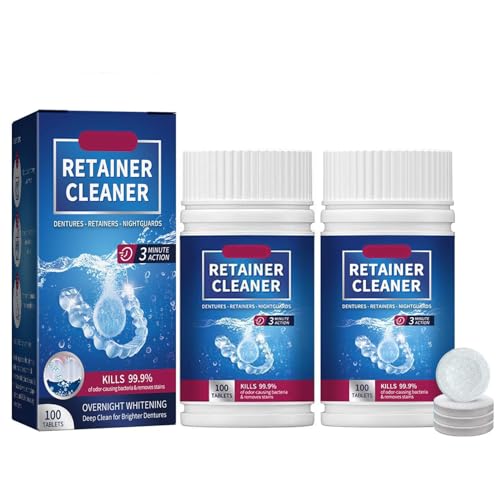 YOOJ 200 Pcs Retainer Cleaning Tablets 2 Pack Denture Cleaning Tablets Freshness Brite Stain & Odour Free for Aligner Mouth Guard Brace Retainer Denture