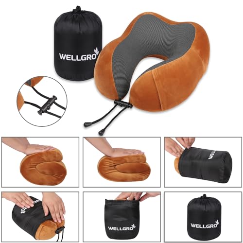 Aufblasbares Nackenkissen von WELLGRO mit 3D Schlafmaske und Ohrstöpseln