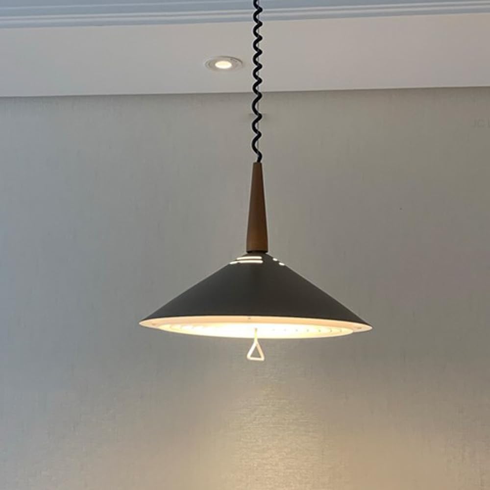 Suspension minimaliste pour îlot de cuisine avec abat-jour cône rétro rétractable en métal