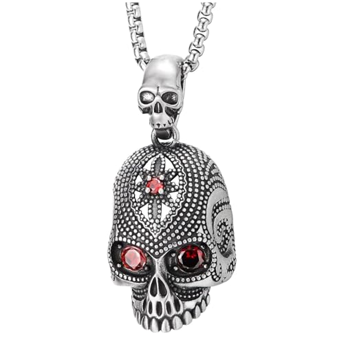 Collier Crâne Gothique Homme en Acier Vintage et Détails Gravés de Haute Qualité