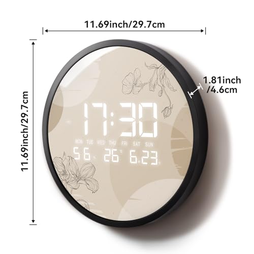 Digital LED Wall Clock for Home & Office, Bohemian, 12'' - Image 2