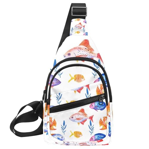 Mochila cruzada para senderismo y entrenamiento con estampado de peces en acuarela 1