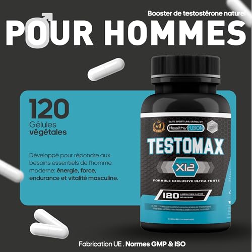 Healthy Fusion TestoMax | Booster de Testostérone pour Homme | Énergie, Force, Musculation et Vigueur | Maca Andine, Ginseng, Tribulus et Taurine | Améliore les performances sportives | 120 capsules – Image 3